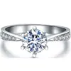 Anel de Luxo Estilo Coreano Amor Seis Garras com Abertura Sobreposta Grupo Diamante Zircônia Anel de Diamante 1 quilate Anel de Seis Garras