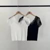 Camisola de Encaje para Mujer Verano 2025 Nuevo Estilo Coreano Sexy Cuello V Camiseta Básica Ajustada
