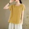 2025 Nueva Camiseta de Algodón y Lino de Manga Corta para Mujer Verano Holgada Casual Delgada de Lino Talla Grande Casual Top Pequeño