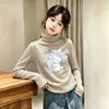 Camiseta de Manga Larga para Niña Estilo Coreano Otoño/Invierno Top Rayado Capa Base Ropa Interior Térmica Cepillada Elegante para Niña