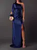 2024 Novo Estilo de Verão Europeu e Americano Amazon Cross-Border Roupas Femininas Gola Assimétrica Mangas Raglan Cintura Franzida Fenda Saia Longa Sexy