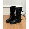 Botas holgadas de tacón grueso con pliegues retro de nicho para mujer, Botas de media caña, Botas para pantalones, Botas de montar, Botas vaqueras