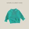 Suéter Infantil Canelado Estilo Coreano Primavera Outono Meninos Meninas Gola Polo Tricô Cor Sólida Camada Interna Roupa Externa Top