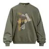 Sudadera con capucha Tie-Dye Desgastada con Estampado de Fragmentos para Hombre Estilo Primavera/Otoño Marca Americana de Moda Sudadera Holgada con Cuello Redondo