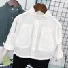 Conjunto de Camisa de Manga Comprida para Meninos 2025 Primavera & Outono Camisa Cor Pura para Crianças e Crianças de Meia-Idade Camisa Préppy Estilo Coreano para Meninos