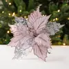 Gangheng Flores Artificiais de Natal Dourado Vermelho Cor Champagne 24cm Misturadas com Folhas Flores Decorativas Feitas à Mão em Formato de Folha de Bordo