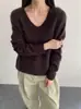 Suéter de Tricô com Gola V, Tecido Macio, Peso Pesado, Escovado, Fio 28, Seda de Amora e Caxemira para Mulheres, Outono/Inverno 26 Sweater Escovado