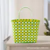 Regalo de Boda Cesta de Verduras a Cuadros de Gran Capacidad Bolso Tejido de Mimbre Artificial Bolso Tejido a Mano Bolsa para Almuerzo Bolsa de Regalo