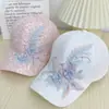 Gorra de Béisbol Pequeña Floral Plisada Estilo Coreano para Mujer, Gorra Transpirable con Encaje y Flor de Perlas, Sombrero para el Sol