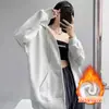 Sudadera casual de otoño para mujer, nuevo estilo otoño/invierno 2026, cárdigan versátil gris holgado con capucha y mangas largas