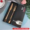 Cuchillo, Tenedor y Cuchara de Acero Inoxidable Set de Cuchillo y Tenedor para Bistec Vajilla para Comida Occidental Caja de Plástico Vajilla Portátil