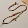 Nuevo Cordón para Colgante Vintage, Nuevo Collar Tejido a Mano Estilo Chino con Múltiples Gemas, Cordón de Cuero con Colgante de Ágata y Jade