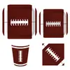 Mm261 Pelota Deportiva de Rugby Verde Oliva Plato Cuadrado para Fiesta Set Cuadrado de 4 Piezas Plato de Papel Vaso de Papel