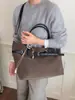 Bolsa de Lona Versátil Simple Tote de Gran Capacidad Hebilla de Cinturón Estilo Perezoso Informal Patchwork Bloque de Color de Mano Hombro Bolsa Grande