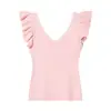 Top de punto estilo Deseo Puro Dulce y Picante con Cuello en V y Mangas Acampanadas, Nueva Moda de Primavera Versátil Ajustado Color Sólido Camiseta sin Mangas para Mujer