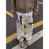 Jeans blancos bordados, de corte holgado, versátiles, unisex, nueva colección primavera/otoño, pierna recta, pierna ancha, hasta el suelo, estilo casual americano