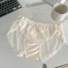 Panty de Encaje Hongxuan de Seda Hielo para Mujer con Refuerzo de Algodón, Malla Transparente, Plisado de Color Contrastante, Braguita de Encaje Puro para Mujer