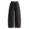 Calça de Lã Flocada Wide-Leg Foice Feminina 2026 Outono/Inverno Nova Cintura Alta Solta Cropped Moda Emagrecedora Casual