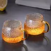 Taza de Vidrio Transparente de Alto Borosilicato con Costillas Estilo Japonés, Taza Doméstica para Jugo y Té con Asa, Taza Universal para Té de Flores y Agua