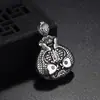 Bolsa de la suerte de doble pez colgante de plata de ley S999 cadena para suéter de mujer colgante de collar largo hueco retro de plata pura