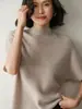 Novo Estilo Outono e Inverno 2026 Feminino Macio e Amigo da Pele ~ Suéter de Cashmere com Gola Alta Curta, Caimento Solto, Pulôver de Manga Média Emagrecedor