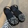 Tamancos de Ballet de Alta Costura Novo Estilo com Pingentes de Sapato, Flores Bordadas com Strass Brilhantes, Acessórios de Fivela Decorativa Removíveis