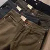 Estación europea otoño e invierno pantalones gruesos de sarga lavada clásico cinco bolsillos para hombre caqui corte business rectos pantalones casuales