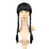Peluca Adams de estilo similar, longitud media, trenza doble, Wednesday, gorro para la cabeza, peinado COS, giro, borla, trenza grande