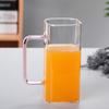 Copo de Vidro Borossilicato com Alça Colorida Quadrada para Suco, Bebida, Café - Copo de Camada Única para Uso Doméstico e Celebridade da Internet
