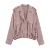Ins atacado de roupas femininas estilo europeu e americano transfronteiriço estilo camisa jaqueta aviador listrada retrô francesa 1331386
