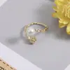 Diseño de Nicho Metal Repujado Perla de Agua Dulce Natural Redonda Edison Anillo Minimalista Venta al por Mayor