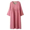 Vestido de Noite Feminino de Gaze Dupla de Algodão Floral Retrô Artístico para Primavera, Outono e Verão, Manga Longa Fina, Solto, para Casa