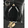 Original en stock, sudadera cárdigan a rayas con cuello alto estilo americano Huamian para hombre, negro, blanco, gris, chaqueta ligera