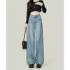 Jeans Azules Claros de Pierna Ancha para Mujer Verano 2025 Nuevos Sueltos Caídos de Cintura Alta Rectos Ajustados de Largo Hasta el Piso