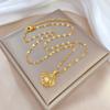 [Acero de Titanio] Lujo Ligero Diamante Completo Micro Zircón Concha Hueca Collar de Perlas Colgante Chapado en Oro Cobre Estilo Ins