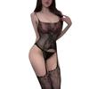 Lencería Sexy con Medias de Red, Body Transparente, Conjunto de Club Nocturno Sin Entrepierna
