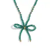 Moda Europeia e Americana Estilo Fresco Elegante Pingente Contas de Aço Inoxidável Feito à Mão Cristal Verde Lapidado Colar com Laço Mulheres