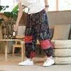 Pantalones tailandeses de flor de anacardo para hombre, de verano, delgados, estilo chino, lino, pata ancha, cropped, corte holgado, pantalones deportivos modernos
