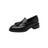 Mocassins de Couro com Franjas Estilo Colégio Britânico 2024 Primavera Salto Médio Grosso Sapatos Pequenos de Couro Bico Redondo Couro Genuíno Boca Profunda Sapatos Individuais para Mulheres