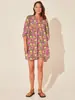 Moda Transfronteriza para Mujer Cuerda de Corbata Floral Manga Corta Holgada Casual Vestido de Ram Falda de Vacaciones en la Playa