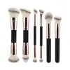 Nuevos Productos Transfronterizos Más Vendidos 6 Brochas Dobles para Base y Rubor, Brochas para Sombras de Ojos, Brochas para Contorno, Herramientas de Belleza para el Cabello de Tres Colores en Stock