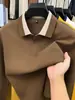 Camisa polo de manga larga para hombre, nuevo estilo otoño e invierno, con bloques de color, mezcla de lana, camiseta con cuello, al por mayor en stock