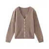 26 Otoño/Invierno Lujoso Suéter de Lana Cachemir Seda de Mora Cepillada Cardigan Abrigo de Punto Puyuan Cuello en V