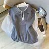 Nova Moda Estilosa para Primavera e Outono, Camisa-Suéter de Tricô Patchwork Listrado Dois em Um para Mulheres, Modelagem Solta com Gola Reversível, Peça Superior para Usar por Cima