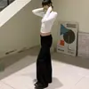 Jeans Preto de Cintura Baixa Wide Leg Feminino Verão Novo Retro Reto Solto Emagrecedor Versátil Calça Micro Flare