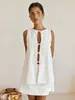 Conjunto de Saia Curta Sem Mangas Transfronteiriço Estilo Europeu e Americano Verão 2026 Novo Conjunto Feminino com Top de Gola Redonda com Abertura Frontal e Amarração + Saia Evasê