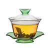 Tazón de té con tapa de vidrio, tazón de té con tapa de tres talentos, juego de té de kung fu para un solo hogar, tazón de té grande transparente de mano