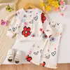 Comercio Exterior Ropa Infantil para Bebés Niñas y Niñas Jóvenes, Sudadera de Manga Larga con Estampado de Corazones Florales + Pantalones Acampanados, Conjunto de Dos Piezas de Sudadera