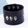 Venta Directa de Fábrica Pulsera de Cuero para Hombre Estilo Punk Retro, Cuero Ancho, Diseño Trenzado Exagerado, Cabeza de Calavera de Aleación, Joyería de Cuero Genuino
