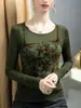 Camiseta de Veludo Estampado Patchwork de Manga Longa para Mulheres, Estilosa Nova Tendência Outono e Inverno 2025, Blusa Base Feminina Falsa de Duas Peças